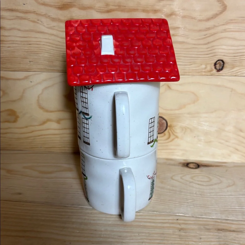 Anthropologie Festive Red‎ and White Teapot tower